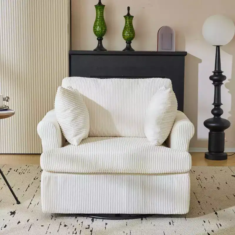 Karl Home Beige Corduroy Living Room Swivel Barrel Accent Chair