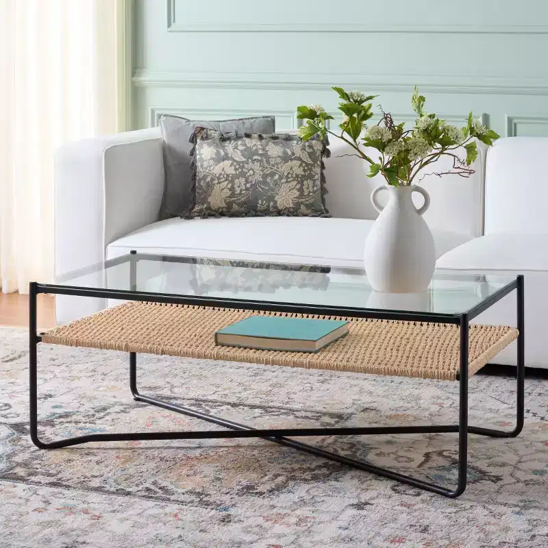 Omaka 1 Shelf Coffee Table - COF2308A - Natural/Black - Safavieh