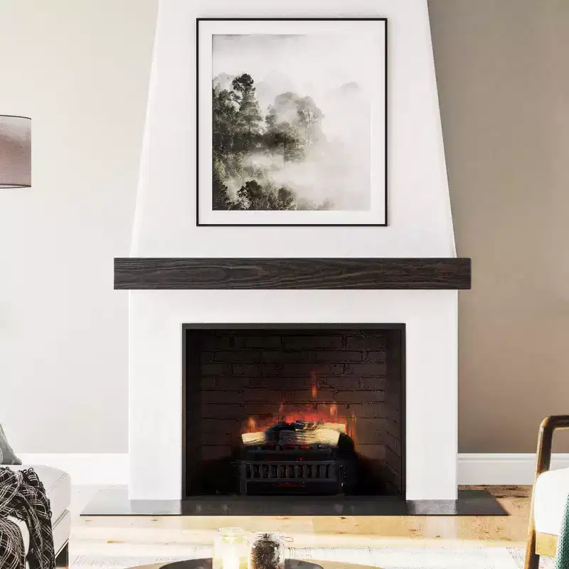 Modern Ember Stowe Black Mantel Shelf with Brushed Groove Texture