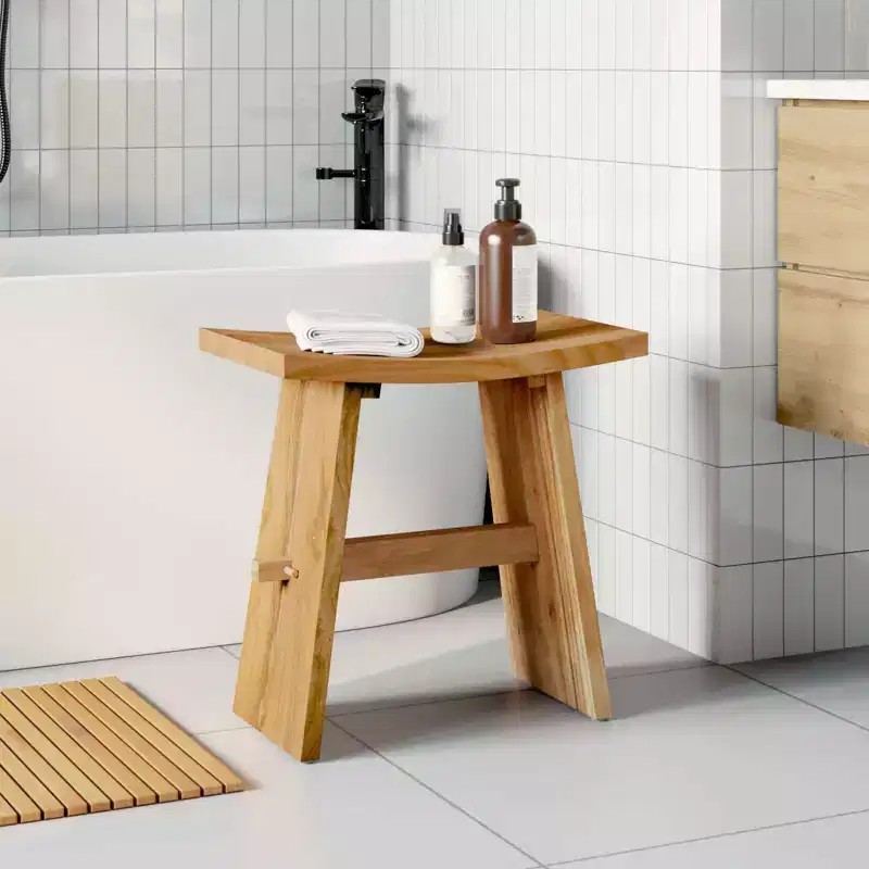 vidaXL Bathroom Stool Brown 19.69 x 11.61 x 19.88 in Solid Teak Wood