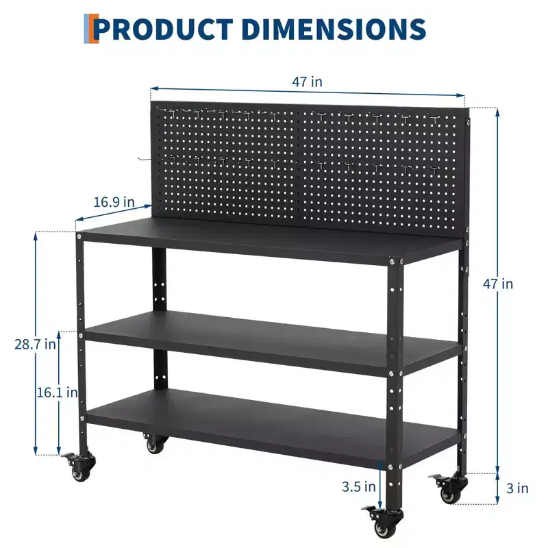 COZONY Workbench with Pegboard, Steel Frame Work Table w/ Storage Shelves for Garage & Workshop