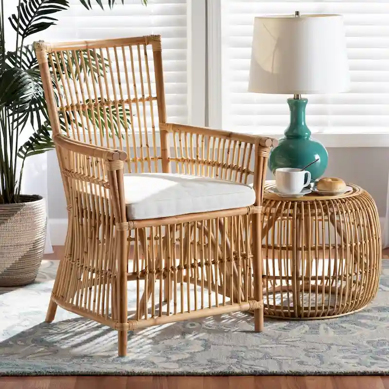 White & Natural Brown Rattan Bohemian Armchair – Seats 1