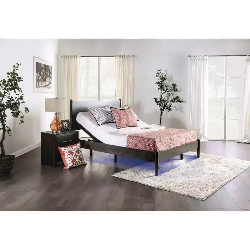 King Adjustable Bed Frame with Battery Back Up -: USB Ports, Polyester, Steel Frame