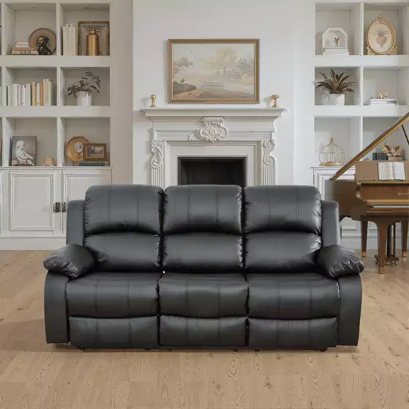 Power Recliner Sofa, Breathable Leather Reclining Chair, 3 Seater Sofa with Storage & Reversible Table for Living Room, Black