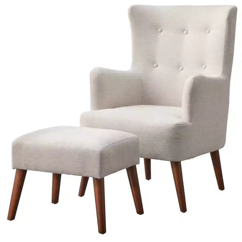 Jane Traditional Upholstered Accent Chair and Ottoman Linen