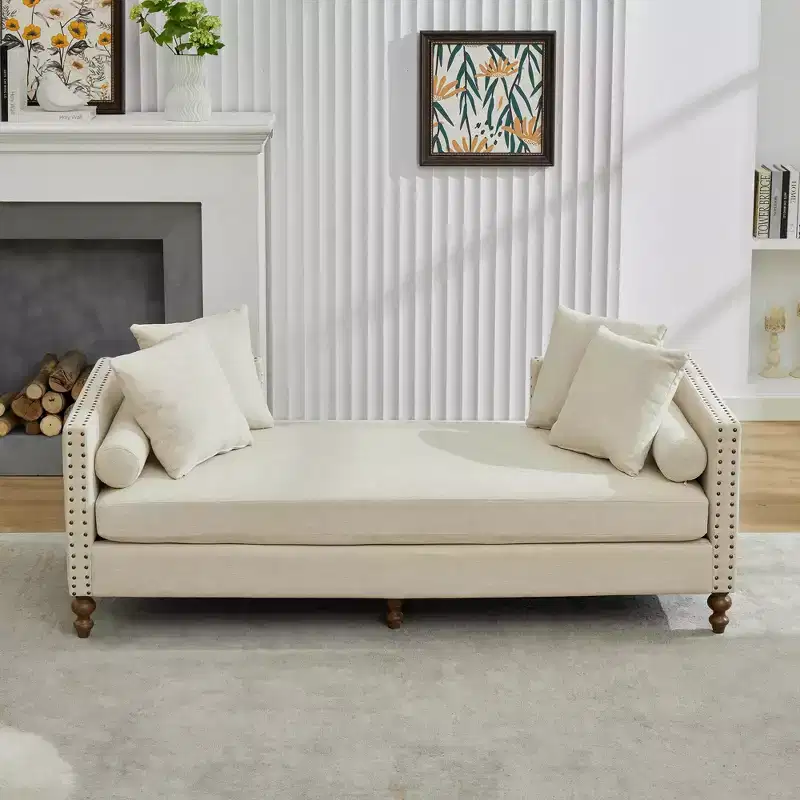 Chenille Upholstered Chaise Lounge with Nailhead Trim