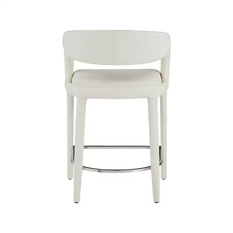 Cream Vegan Leather Counter Stool, Rounded Back, Fully Upholstered, Contemporary Design