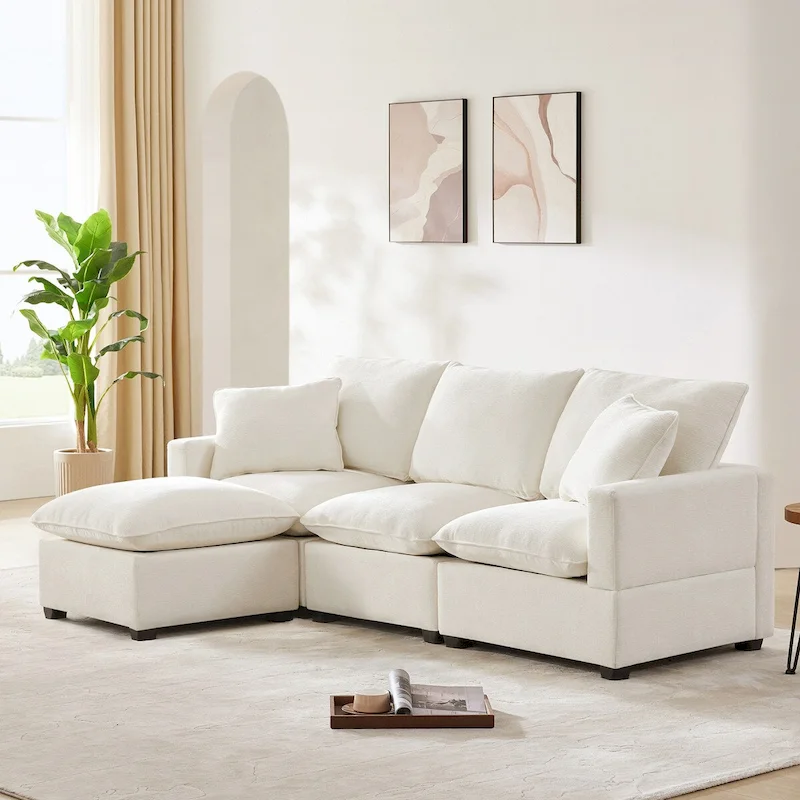 Nestfair Modern Modular Sofa 4 Seat Chenille Sectional Couch Set with 2 Pillows Included