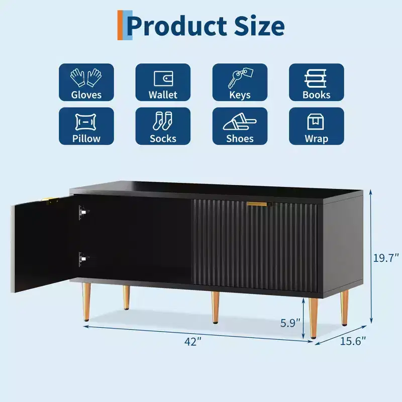 COZONY 42'' Modern Fluted Shoe Storage Bench with Cabinet, Wooden Entryway Shoe Bench for Hallway, Foyer, Mudroom or Front Door