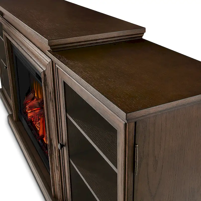Frederick 72 Electric TV Stand Fireplace in Chestnut Oak by Real Flame - 72L x 15.5W x 30.1H