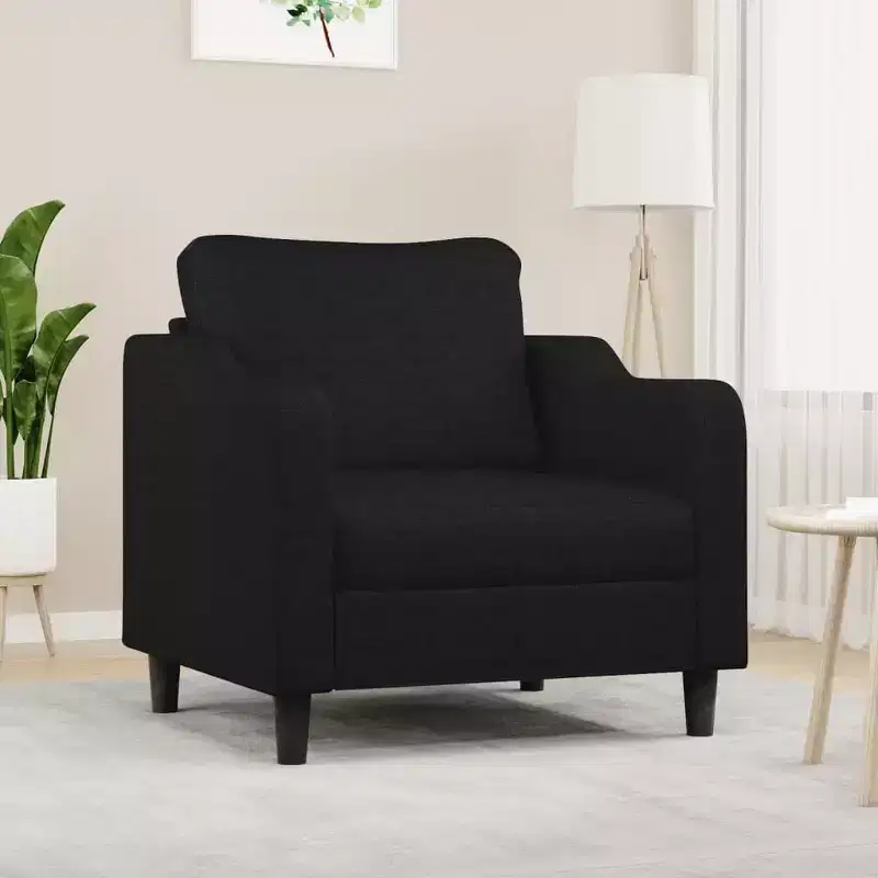 Modern Fabric Sofa Chair – Padded Armchair with Metal Frame, Black