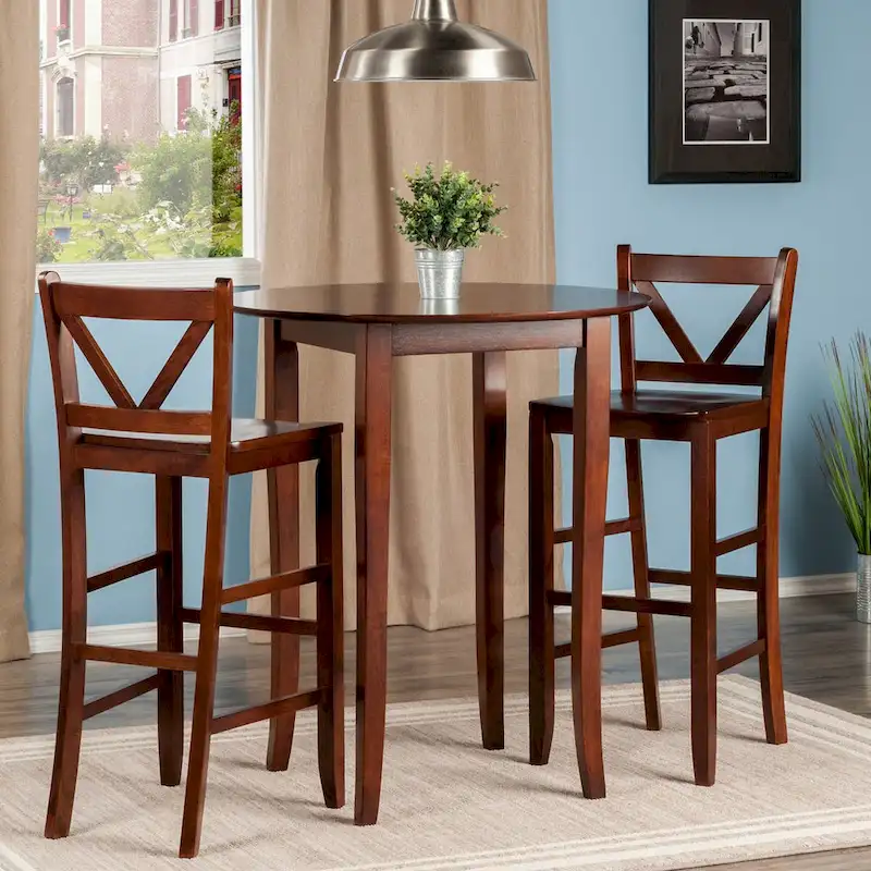 3-Piece High Table with V-Back Bar Stools - Walnut