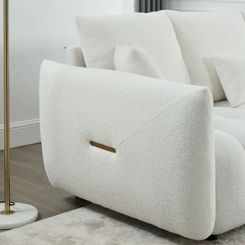 82 in Teddy Fabric Sofa Couch with 3 Back Pillows and 3 back Cushions Solid Wood Frame