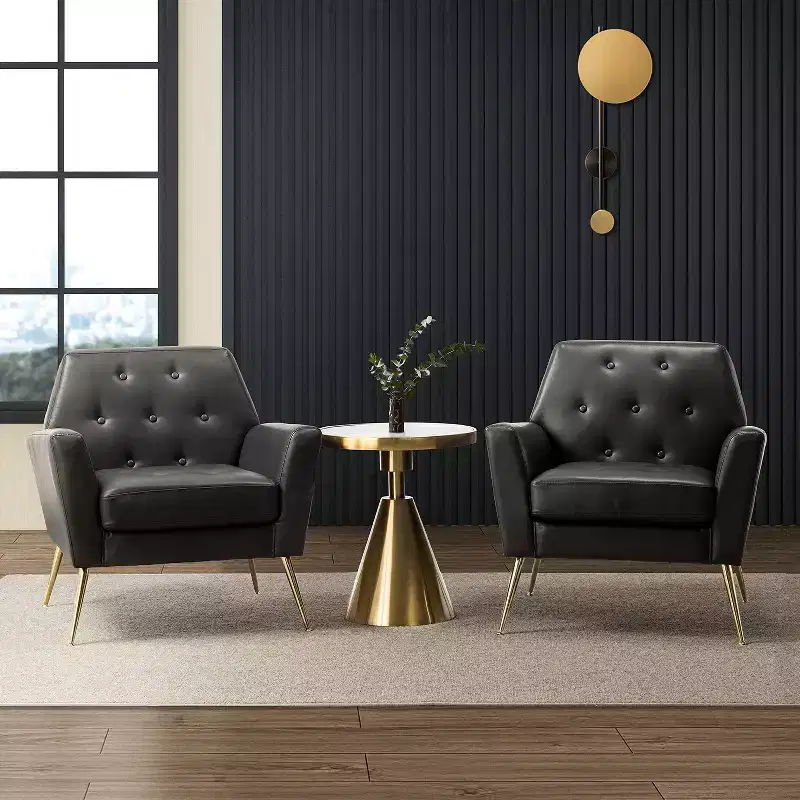 Set of 2 Maris Wooden Upholstered Contemporary Accent Armchair with Button-tufted for Bedroom Living Room| ART OF LIVING DESIGNS