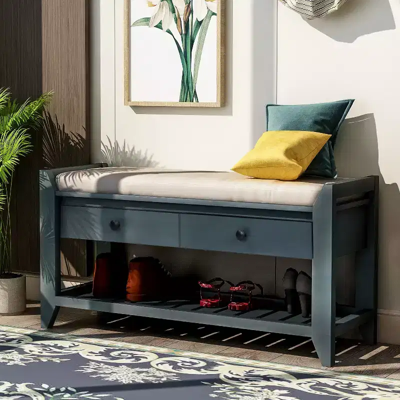 Whisen Multipurpose Entryway Storage Bench with Removable Cushion and Drawers