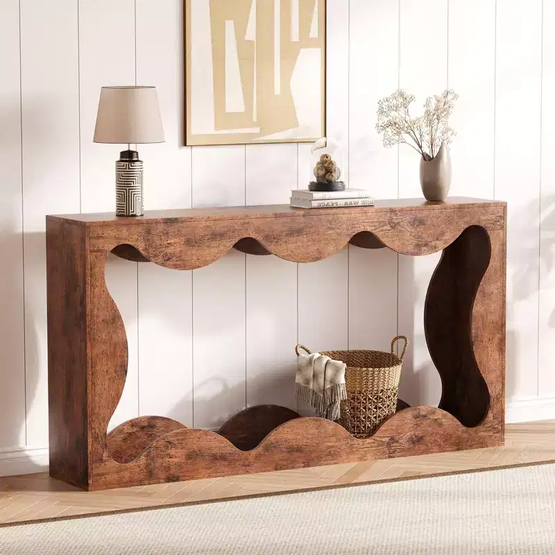 63 Inches Farmhouse Console Table with Storage, Wood Sofa Table, Narrow Console Stand for Entryway Living Room