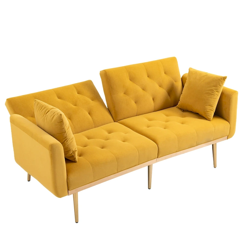65.35 Velvet Futon Sofa Bed with Adjustable Backrest
