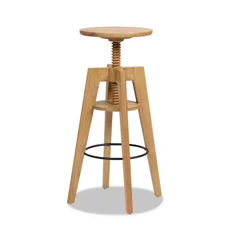 Jennifer Taylor Home Spencer Minimalist Oak Wood Adjustable Bar Counter Stool, Walnut Brown Oak Wood