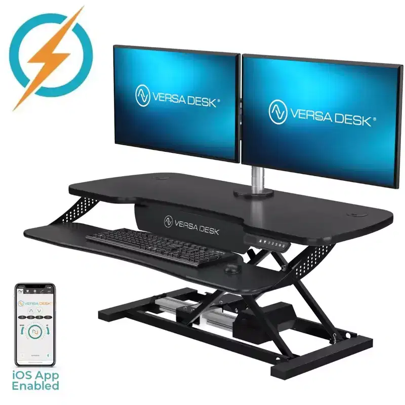VersaDesk PowerPro Elite 40 Electric Height Adjustable Standing Desk Converter & USB Port Black