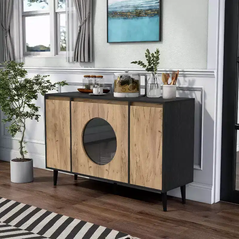 Andrew Mid-Century Modern Buffet Server Light Oak/Black - miBasics
