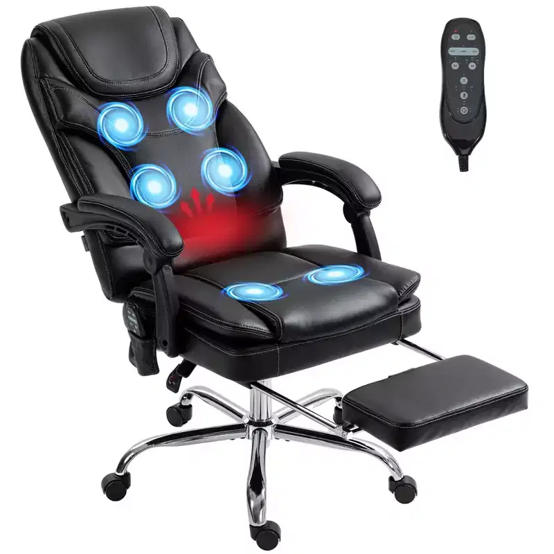 Vinsetto Vibration Massage Office Chair with Heat, Adjustable Height, High Back, Footrest, PU Leather Comfy Computer Desk Chair