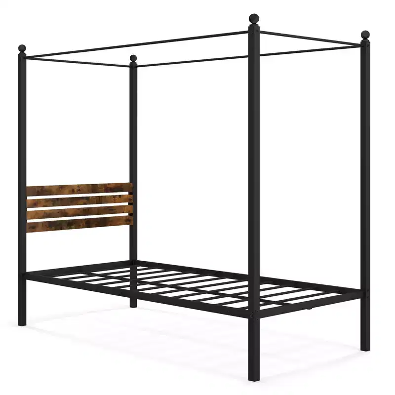 Costway Twin/Full/Queen Size 4-Post Canopy Bed Frame Rustproof Metal Noise-free with Foot Pads