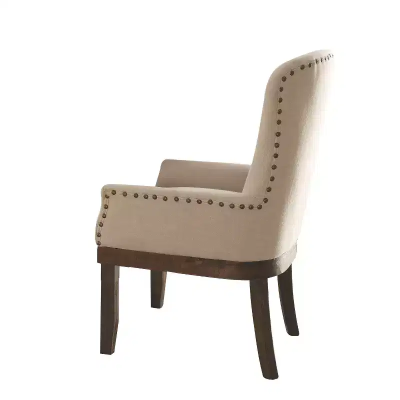 Landon Arm Dining Chair Salvage Brown -: Linen Upholstery, Nailhead Trim, Wood Frame