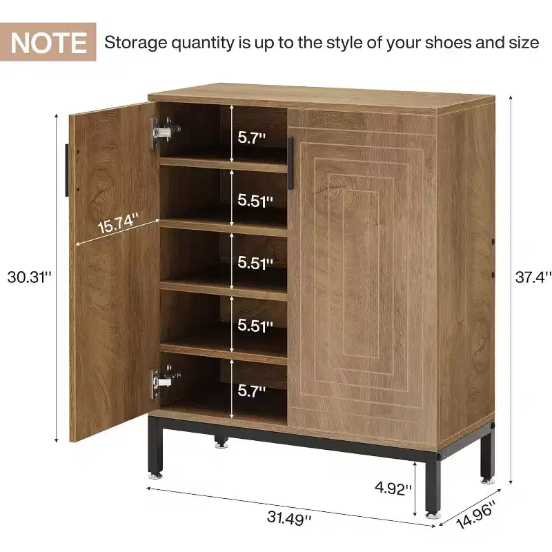 Lantine 5-Tier Shoe Cabinet with Doors, 20 Pairs Entryway Shoe Storage Organizer with Shelves, Shoe Racks for Closet, Living Room (Light Brown)