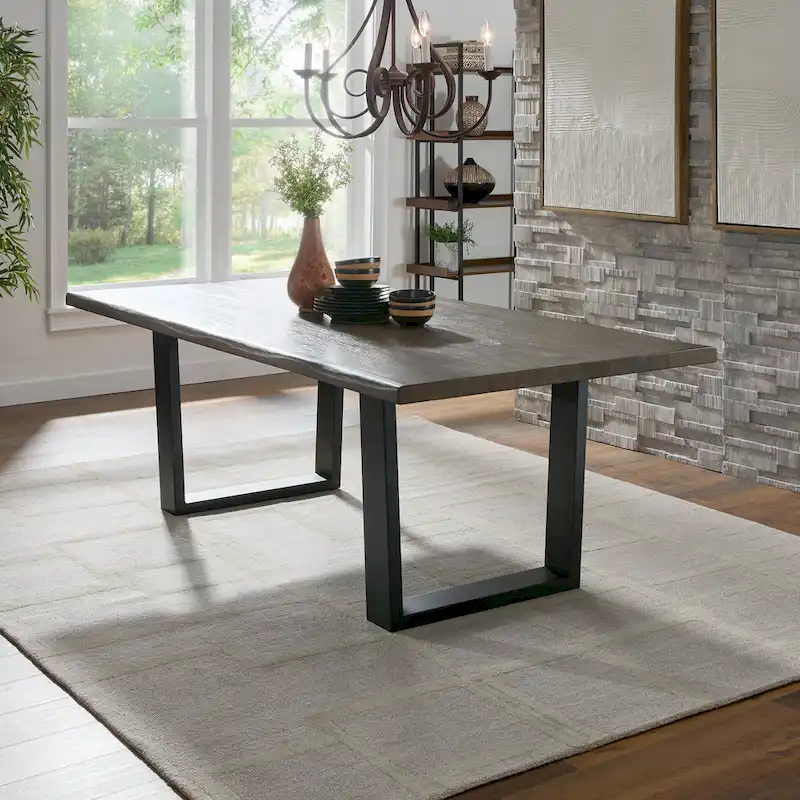 Dark Brown Finish 84 Live Edge Dining Table