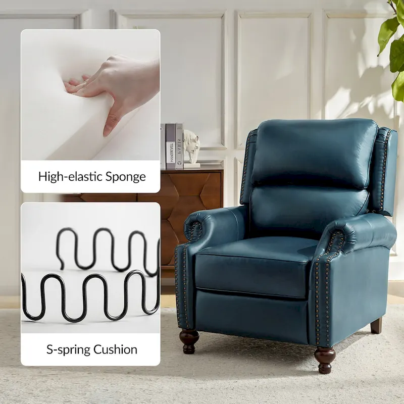 Gabriela Mid-Century Modern Genuine Leather Recliner with Tapered Block Feet by HULALA HOME