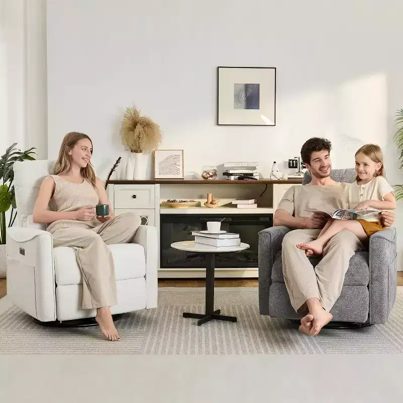 Power Swivel Rocker Recliner with USB & Type-C Ports, Glider Nursery Chair with Lumbar Support