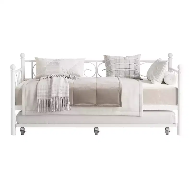 Twin Daybed with Trundle Bed, Heavy Duty Metal Twin Bed Frame with Pull Out Trundle