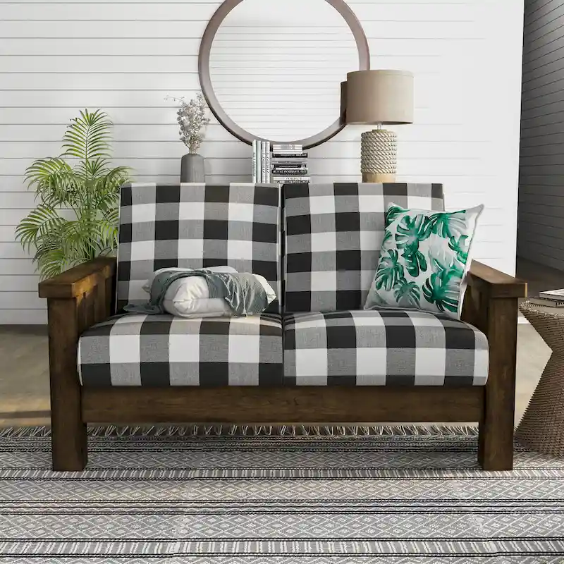 Jimo Traditional Rustic Oak Linen Fabric Loveseat by Furniture of America