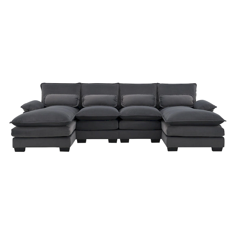 [VIDEO provided][New]109.8*55.9 Modern U-shaped Sectional Sofa with Waist Pillows,6-seat Upholstered Symmetrical Sofa Furniture