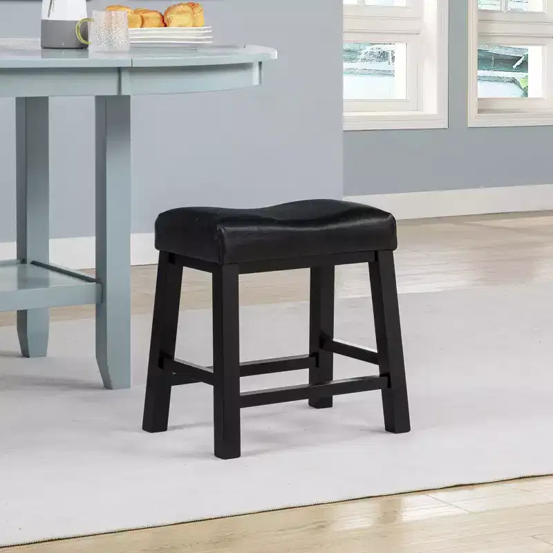 eHemco Heavy-Duty Saddle Kitchen Counter Height Barstools with Wood Legs and Cushion Seat, 19 Inch Height, Black
