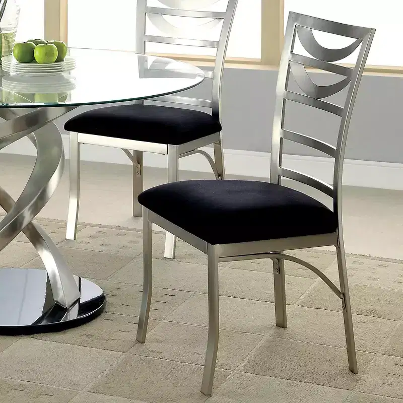 2 Microfiber and Metal Dining Chairs in Silver and Black