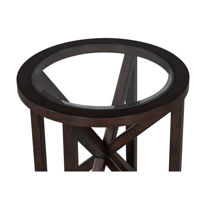 Modern simple glass coffee table, tempered glass coffee table solid wood base round transparent glass top