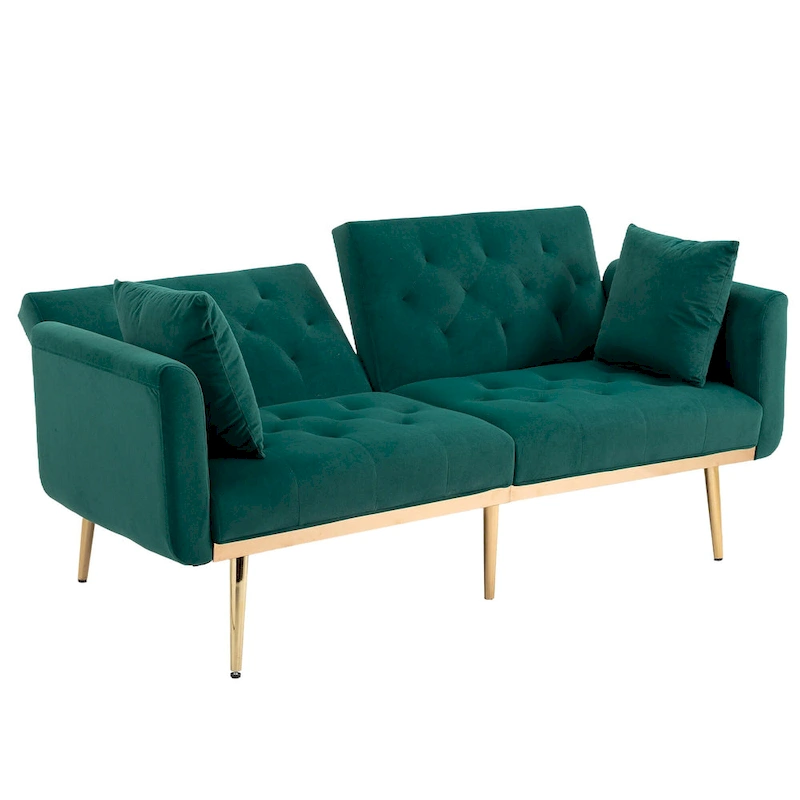 65.35 Velvet Futon Sofa Bed with Adjustable Backrest