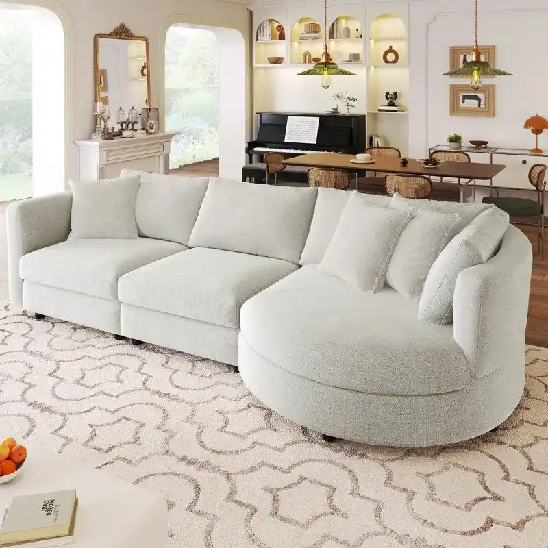 Modern Cushioned Combination Sofas with 3 Pillows and Curved Seat