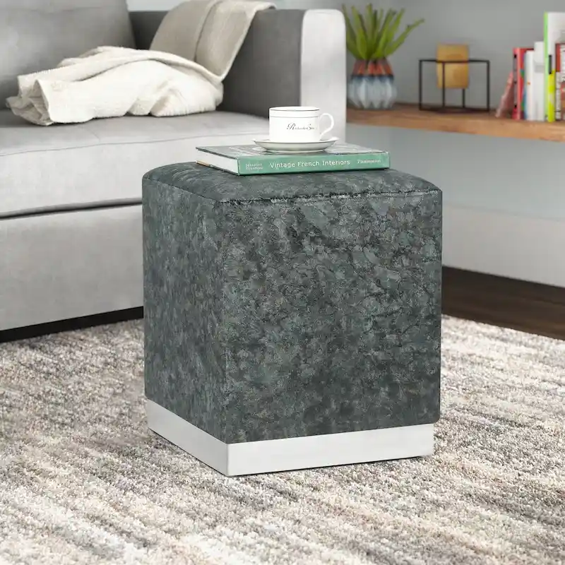 Adeco Ottoman Footrest Vanity Stool Gold Trim Footstool