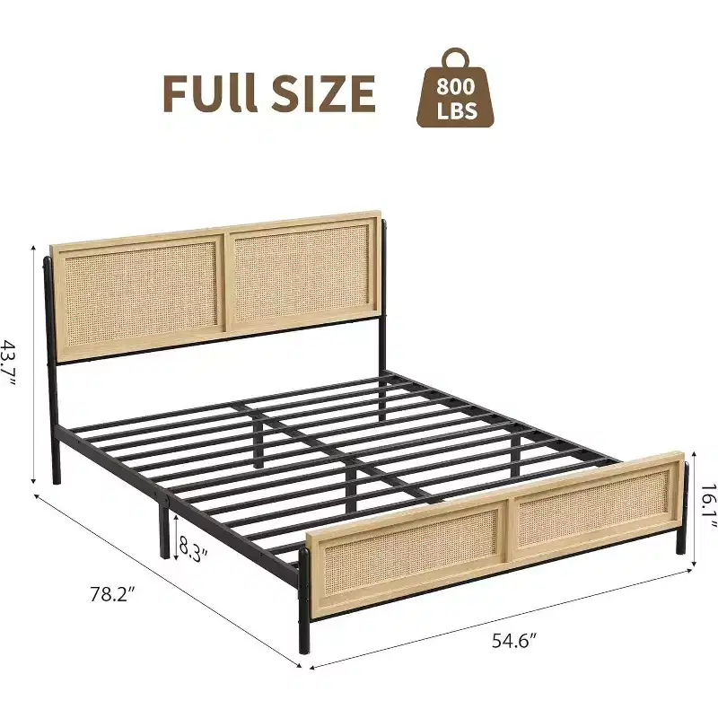 Acekool Rattan Bed Frame - Boho Full Size with Storage