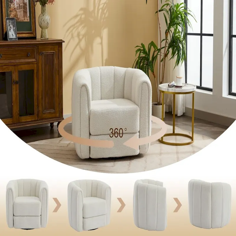 Swivel Accent Barrel Chair, Modern Round Armchairs with Upholstered, Comfy Swivel Accent Chair
