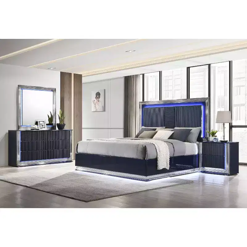 Modern Oak and White Mirror with LED Lighting for Bedroom or Vanity