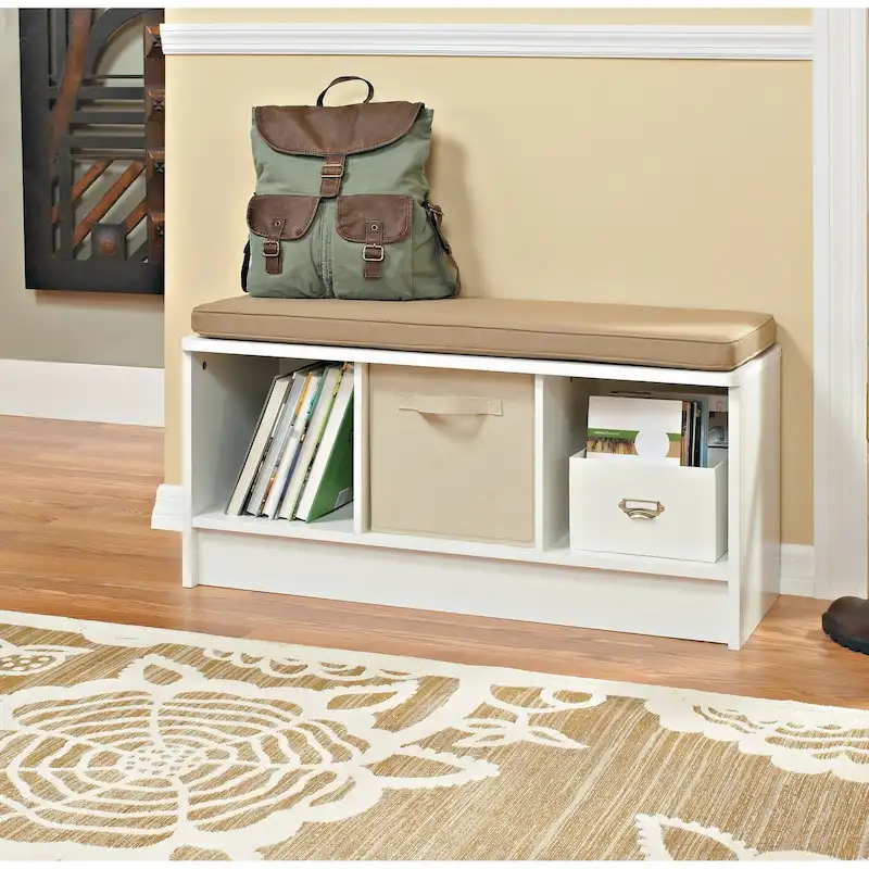 3-Cube Storage Bench with Tan Cushion – 200 lbs Capacity