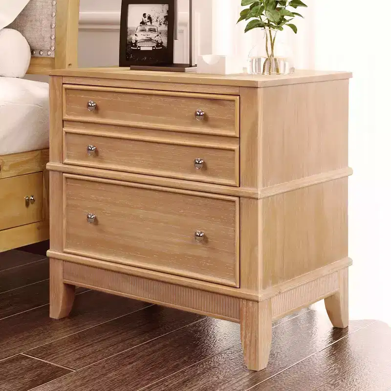 27.3W 3-Drawer Nightstand, Solid Pine Wood Side Table End Table for Living Room, Hallway & Entryway, Natural - ModernLuxe