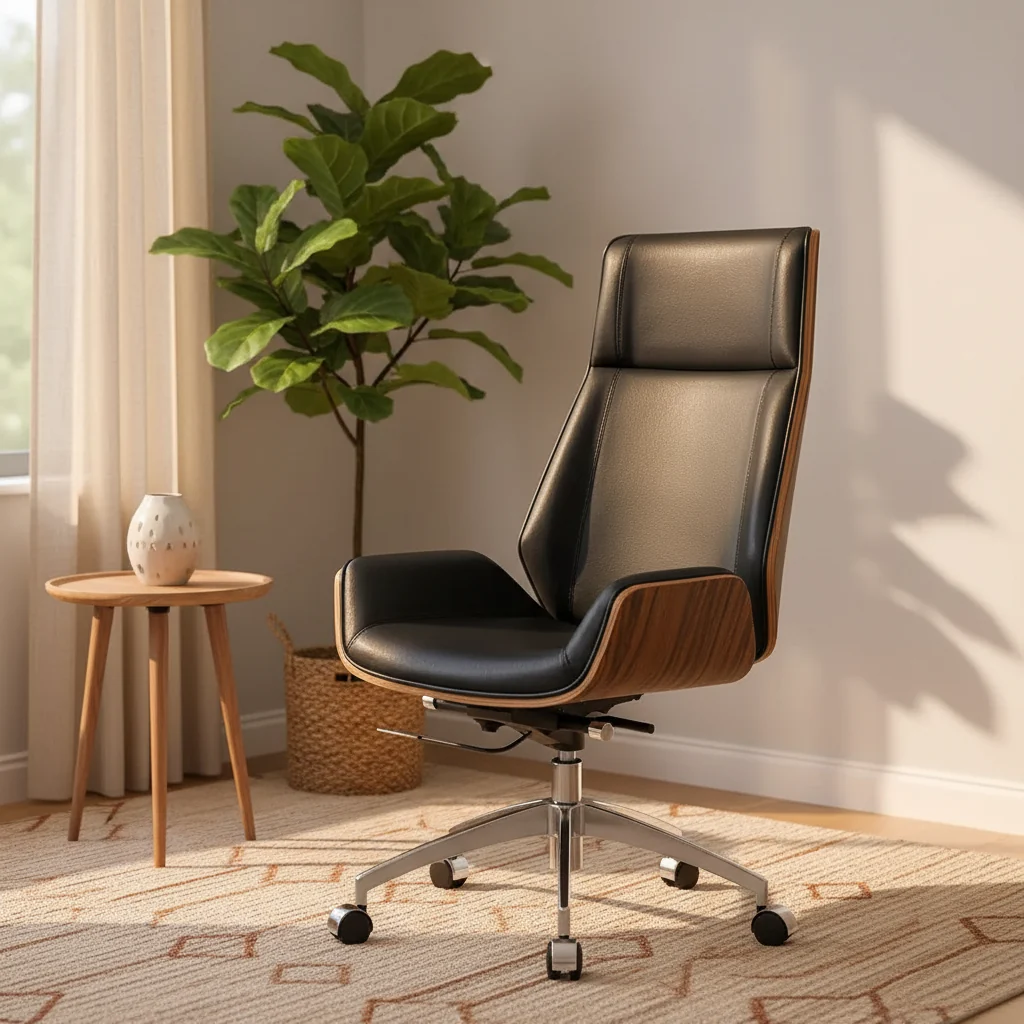 Black Rosewood and Silver Adjustable Height Swivel Office Chair