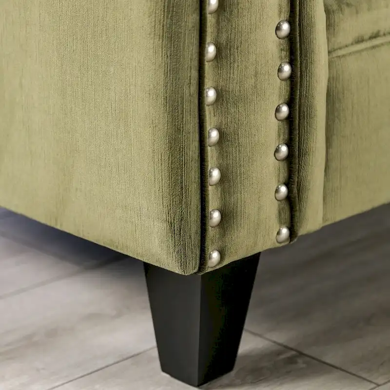 Olie Transitional Green Fabric Upholstered Tufted Back Sofa by Furniture of America
