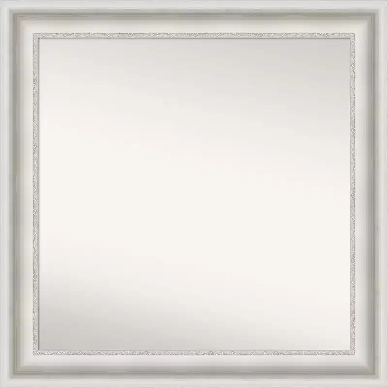 32 x 32 Non-Beveled Parlor White Bathroom Wall Mirror - Amanti Art: Modern Square, Includes Mounting Hardware