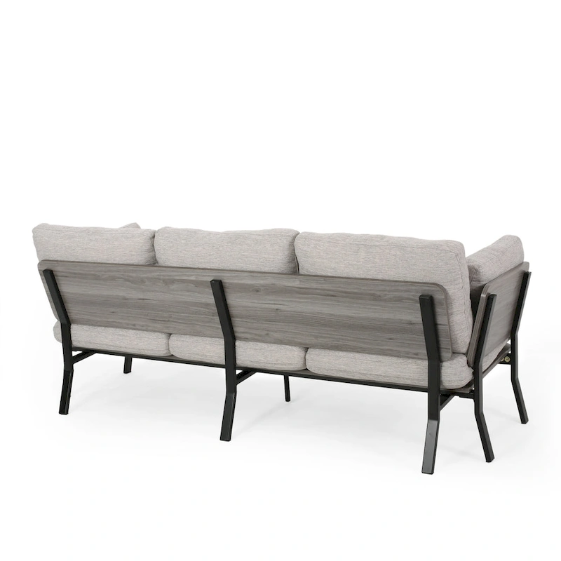 Modern 80.25 3-Seater Sofa with Flared Arms, Pillows, and Wood Legs