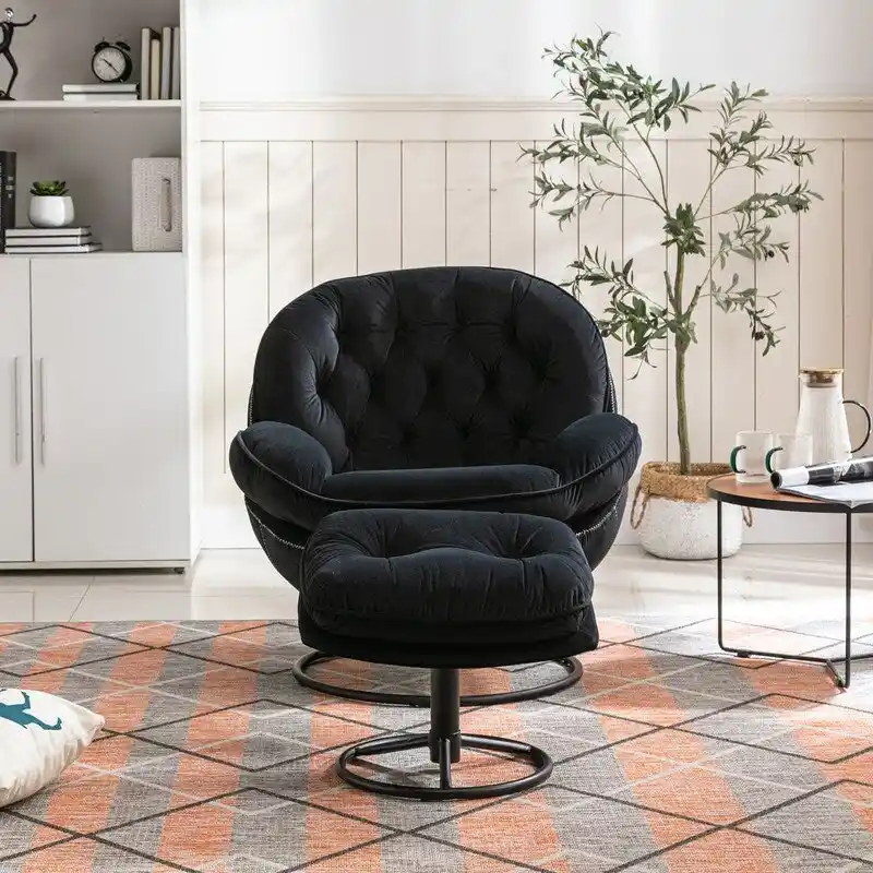 Accent chair TV Chair Living room Chair Grey with ottoman